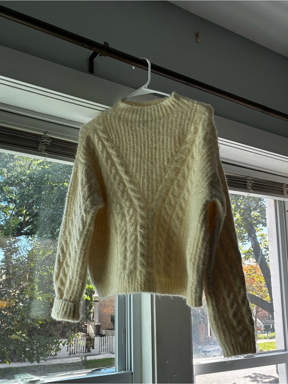 Cable Knit Crewneck Sweater in Cream Like New